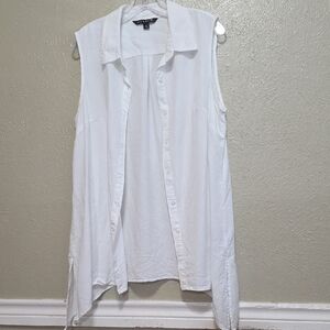 Zac & Rachel White Sleeveless Button-Up Shirt 100% Lyocell Classic Office Size L